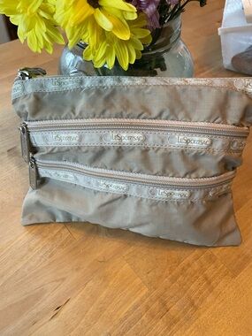 LeSportsac Beige Triple-Zip Cosmetic Pouch